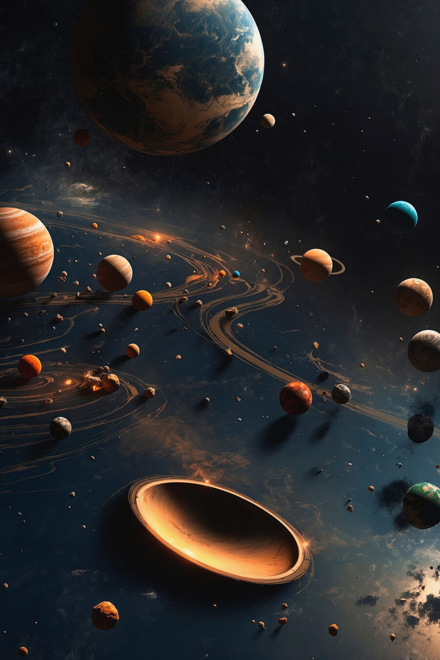 Planeten im Weltraum mit Planeten und Sternen