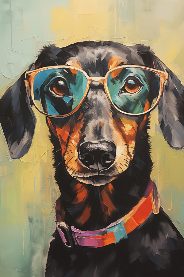 Gemälde eines Hundes mit Brille Gemälde eines Hundes mit Brille