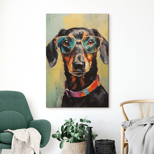 Gemälde eines Hundes mit Brille Gemälde eines Hundes mit Brille