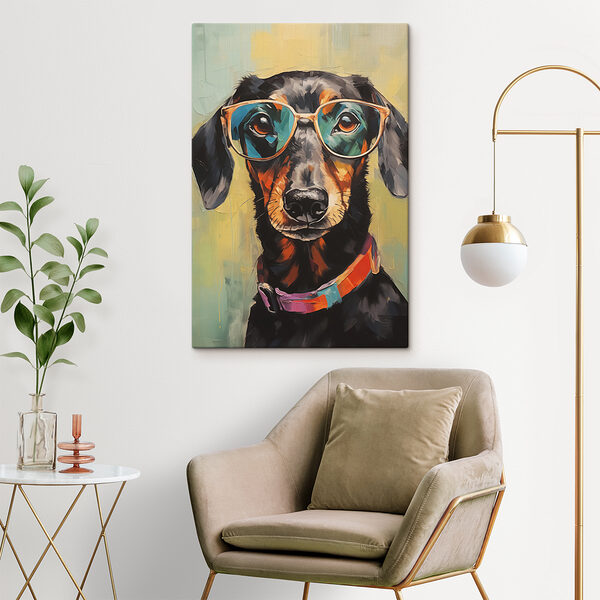 Gemälde eines Hundes mit Brille Gemälde eines Hundes mit Brille