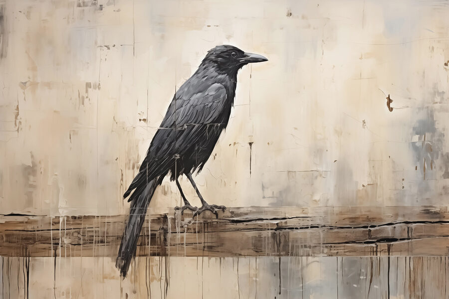 Gemälde eines Vogels auf einem Ast