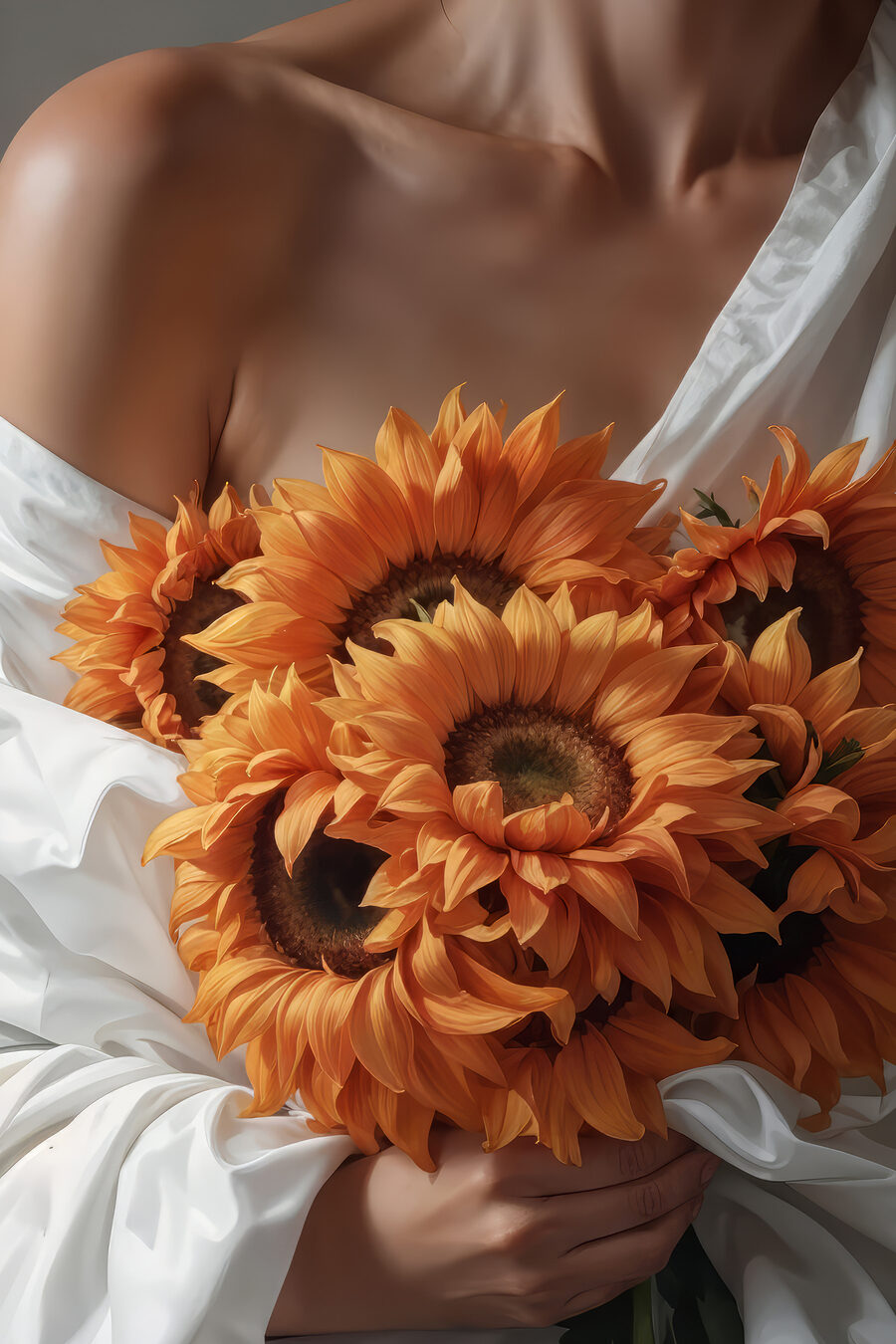 Frau hält Sonnenblumen Frau hält Sonnenblumen