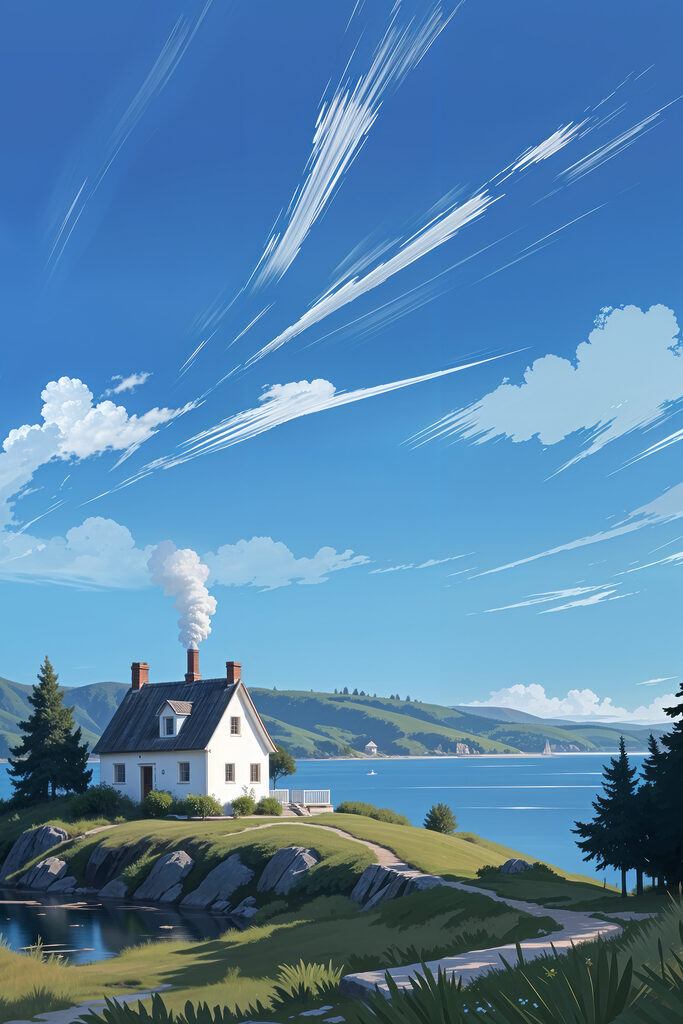 House on a hill by the water