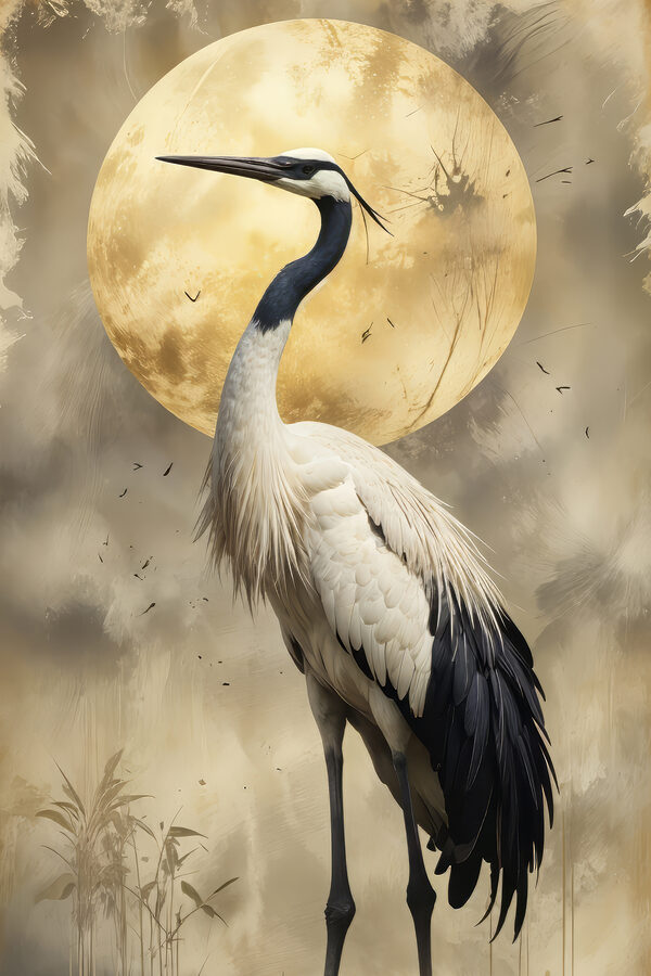 Vogel vor einem Vollmond stehend Vogel vor einem Vollmond stehend