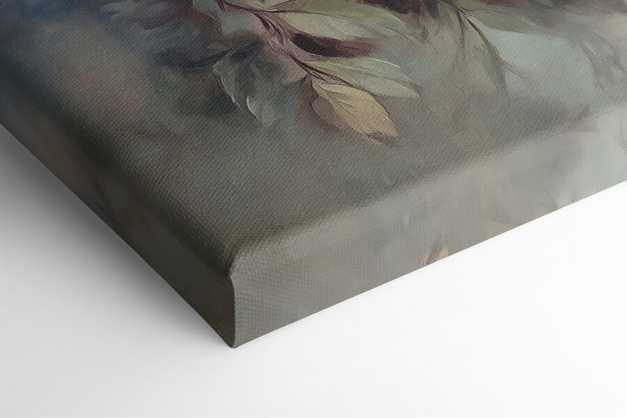 Gemälde mit Blumen auf blauem Hintergrund