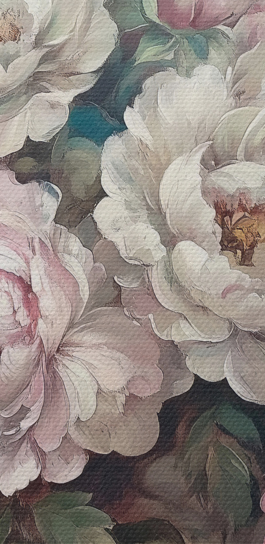 Gemälde mit Blumen auf blauem Hintergrund