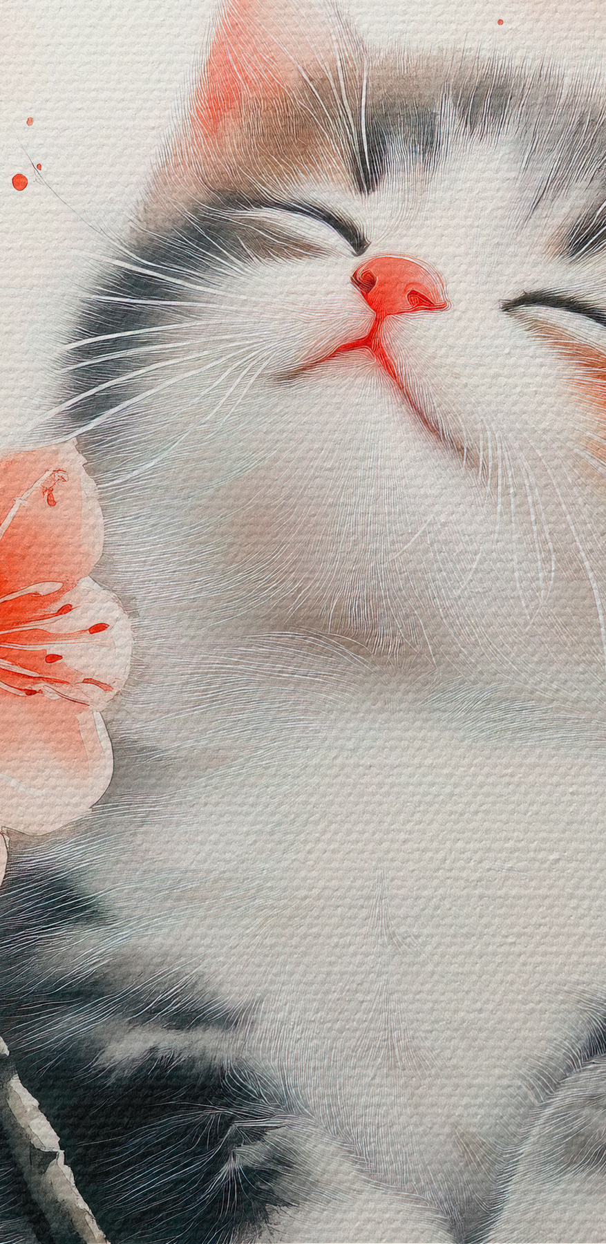 Katze sitzt auf einem Baum mit Blumen
