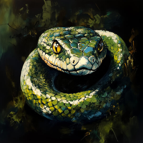 Green snake with yellow eyes