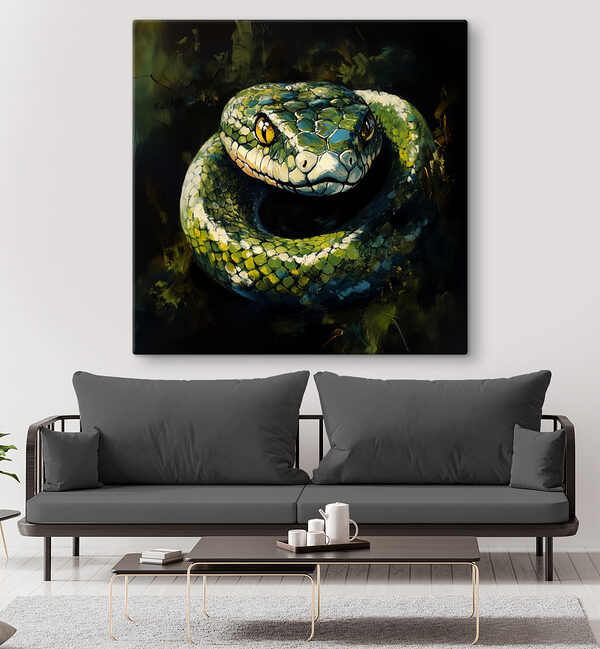 Green snake with yellow eyes