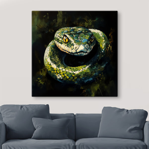 Green snake with yellow eyes