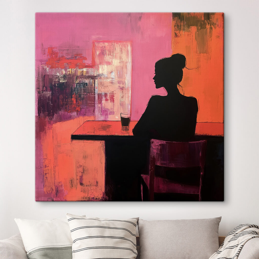 Painting of a woman sitting at a table Painting of a woman sitting at a table
