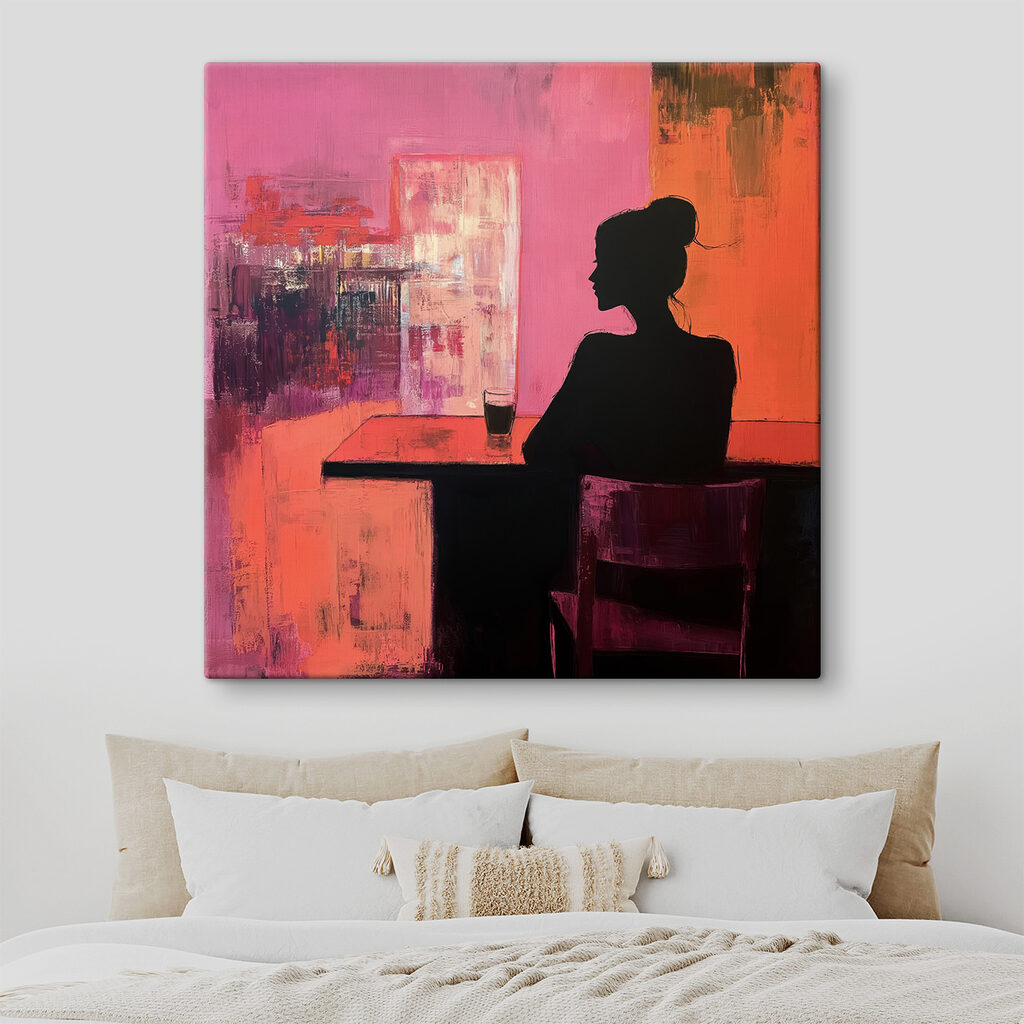 Painting of a woman sitting at a table Painting of a woman sitting at a table