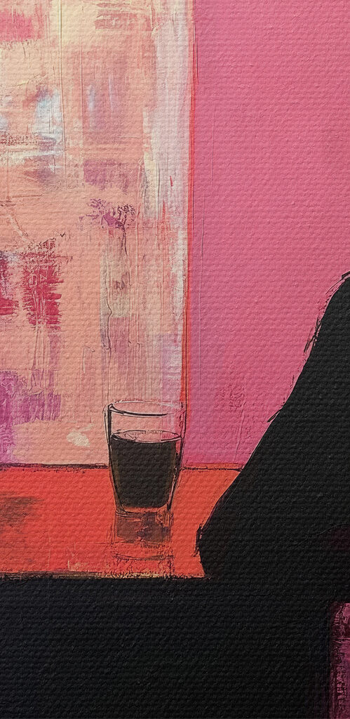 Painting of a woman sitting at a table Painting of a woman sitting at a table