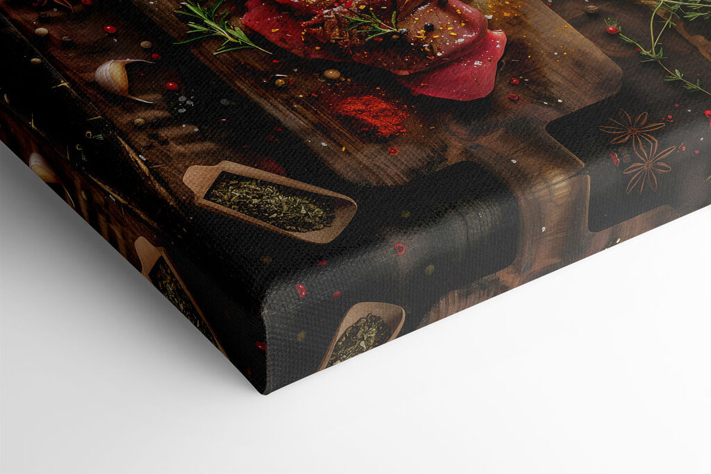 Meat on a cutting board with spices and herbs Meat on a cutting board with spices and herbs