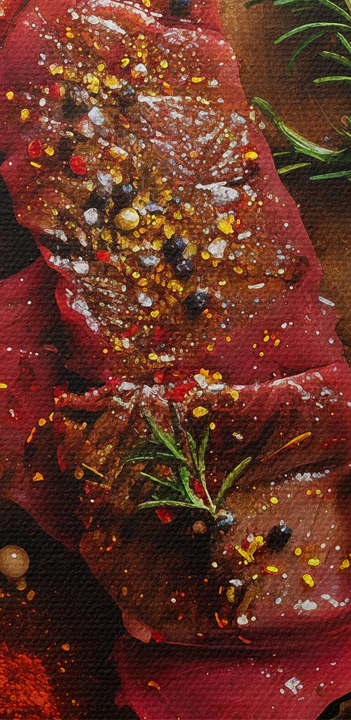 Meat on a cutting board with spices and herbs Meat on a cutting board with spices and herbs