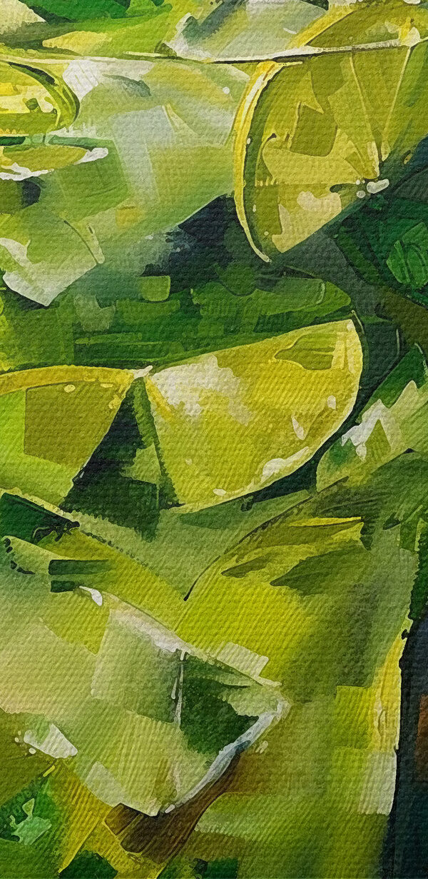 Gemälde eines Getränks mit Limetten und Eis Gemälde eines Getränks mit Limetten und Eis