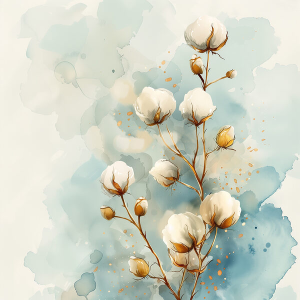 Aquarell von Baumwollblüten Aquarell von Baumwollblüten