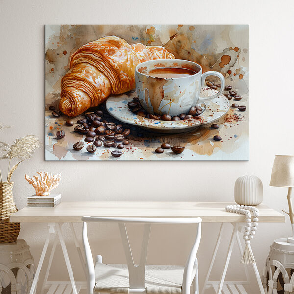 Aquarell einer Tasse Kaffee und eines Croissants Aquarell einer Tasse Kaffee und eines Croissants