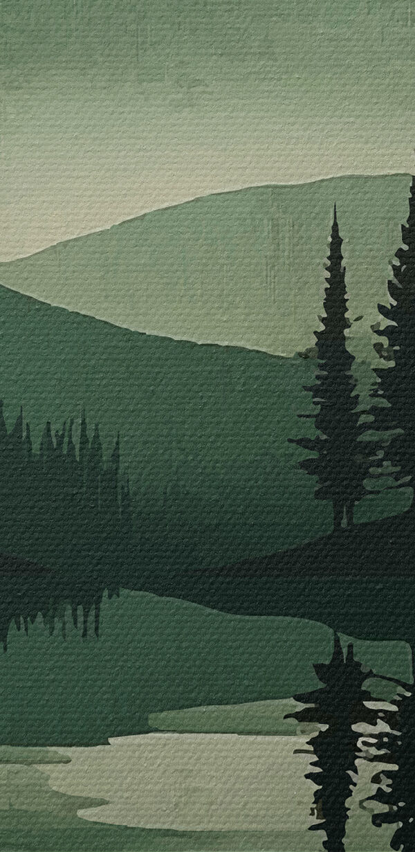 Landscape of mountains and trees and a lake Landscape of mountains and trees and a lake