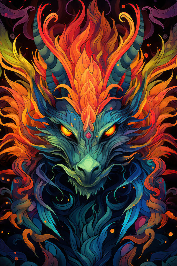 Bunter Drache mit Hörnern Bunter Drache mit Hörnern