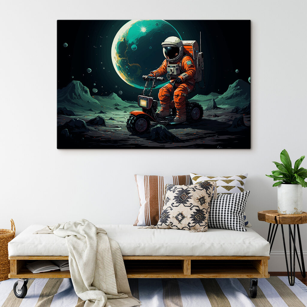 An astronaut on a scooter on the moon