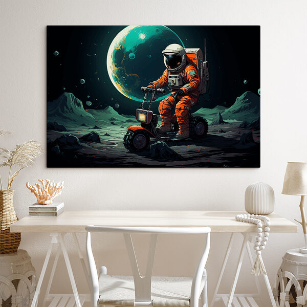 An astronaut on a scooter on the moon An astronaut on a scooter on the moon