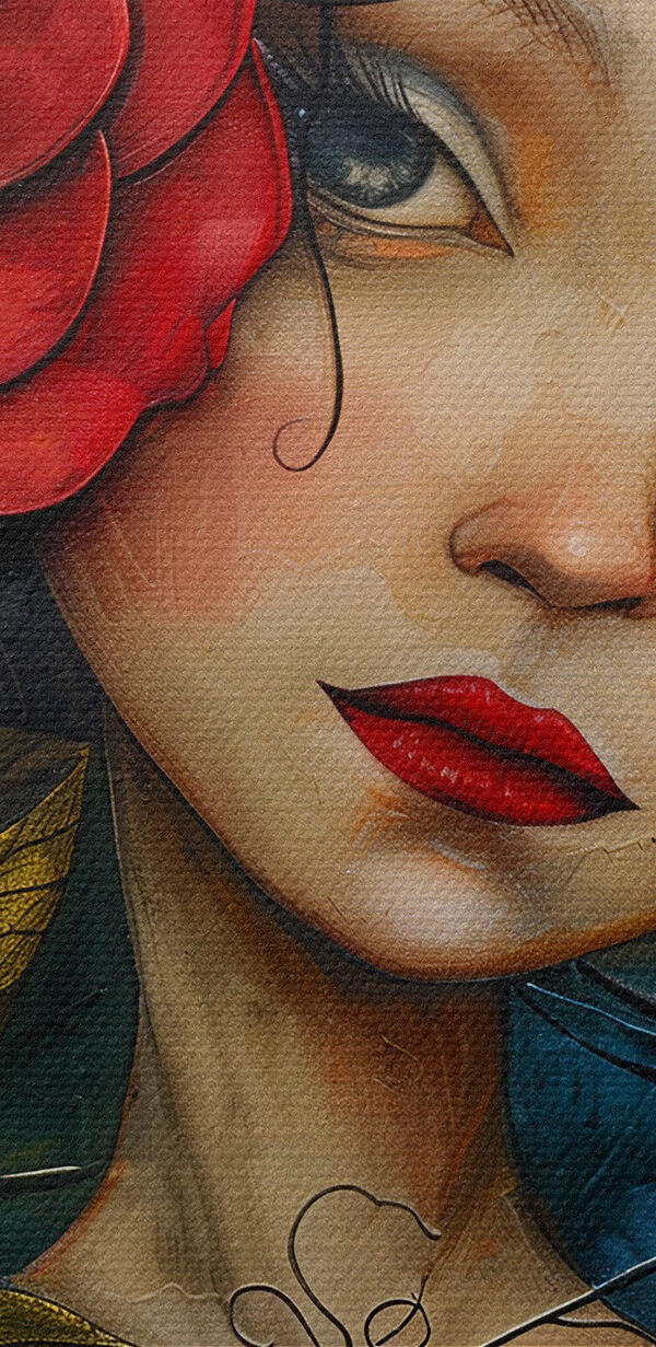 Gemälde eines Mädchens, das eine Rose hält Gemälde eines Mädchens, das eine Rose hält