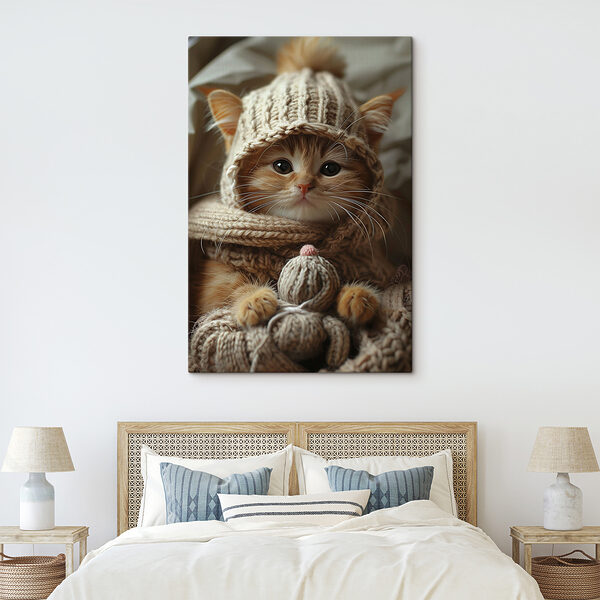 Katze mit gestrickter Mütze und Schal Katze mit gestrickter Mütze und Schal