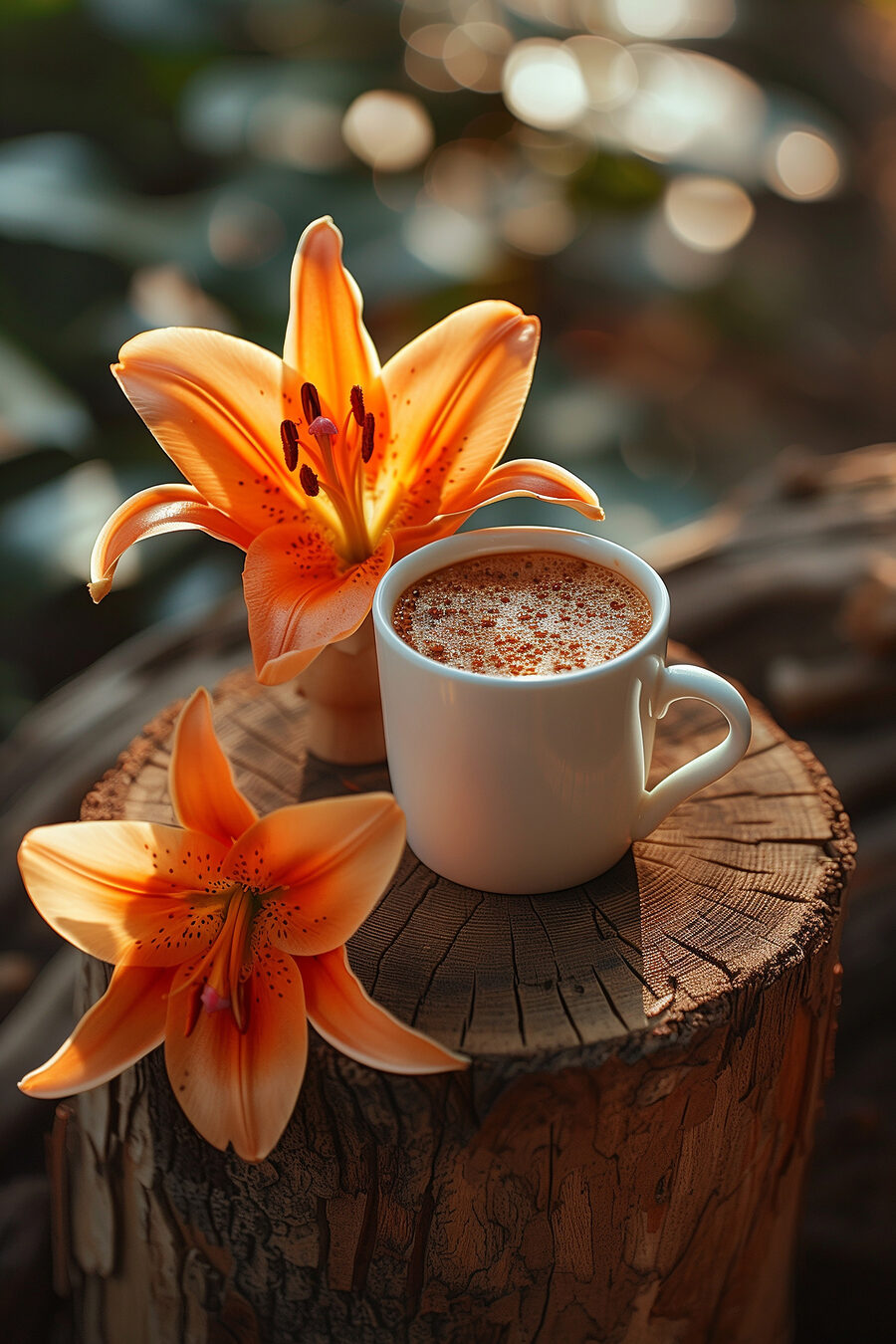 Tasse Kaffee und Orangenblüten
