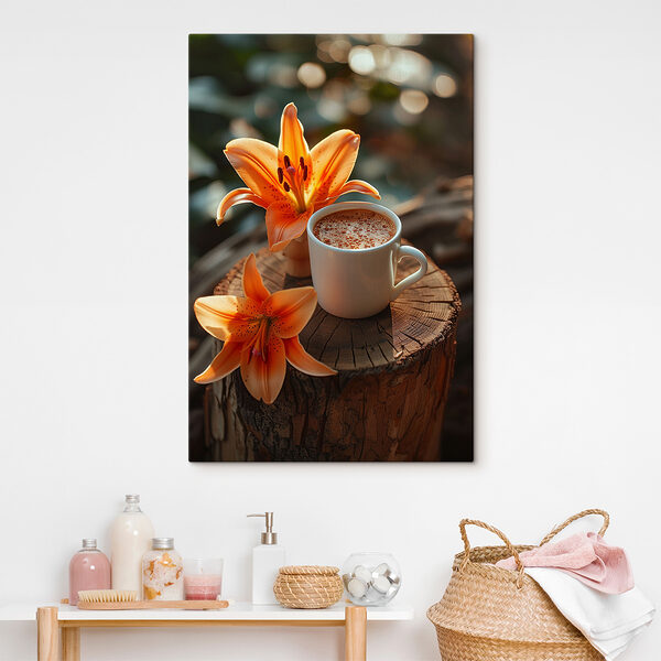 Tasse Kaffee und Orangenblüten Tasse Kaffee und Orangenblüten