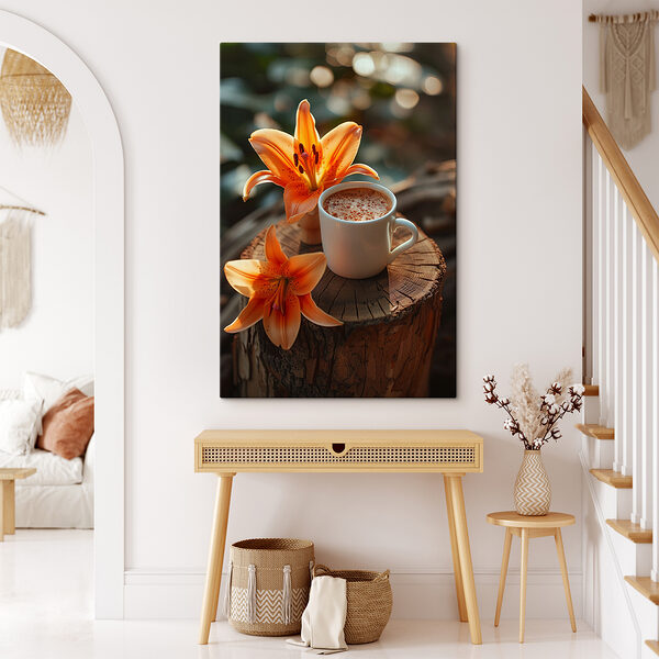 Tasse Kaffee und Orangenblüten Tasse Kaffee und Orangenblüten
