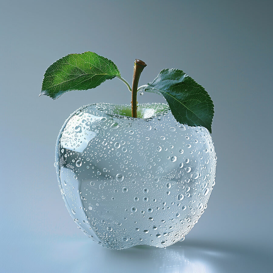 Klarer Apfel mit Wassertropfen darauf
