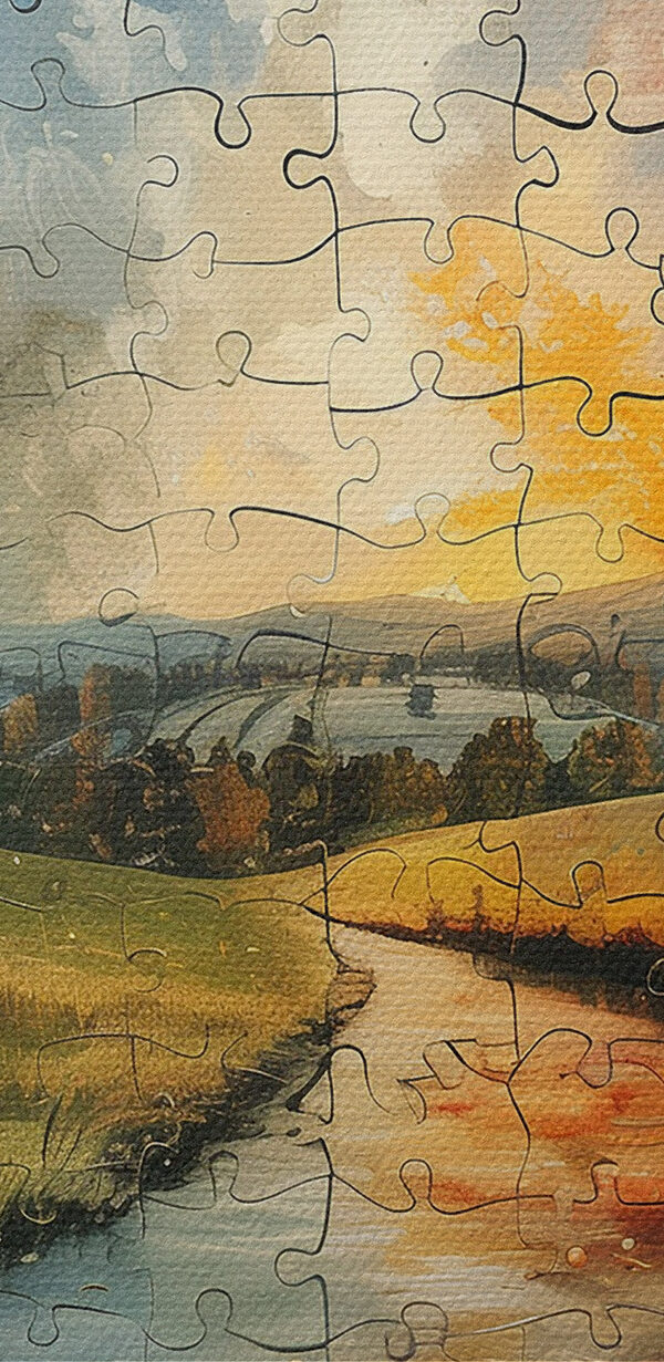 Puzzle eines Flusses mit Bäumen und einem Mond Puzzle eines Flusses mit Bäumen und einem Mond