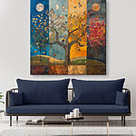 Wandbilder Gemälde eines Baumes mit verschiedenen Farben von Bäumen und Vögeln
