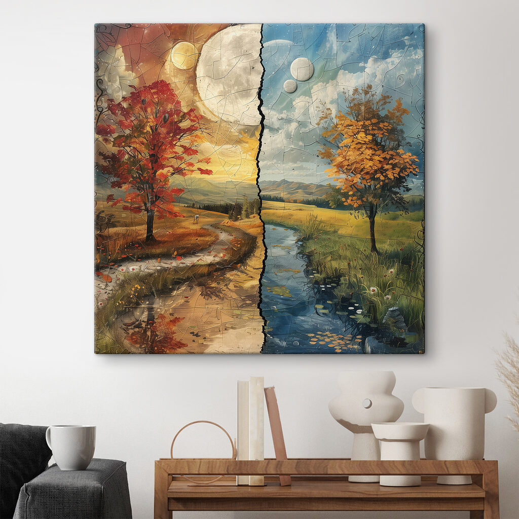 Puzzle of a landscape with trees and a river