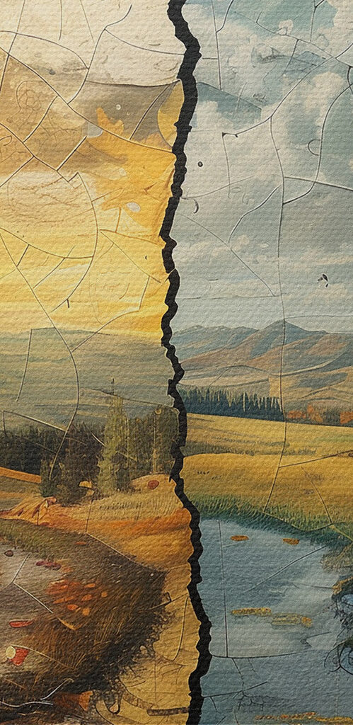 Puzzle of a landscape with trees and a river