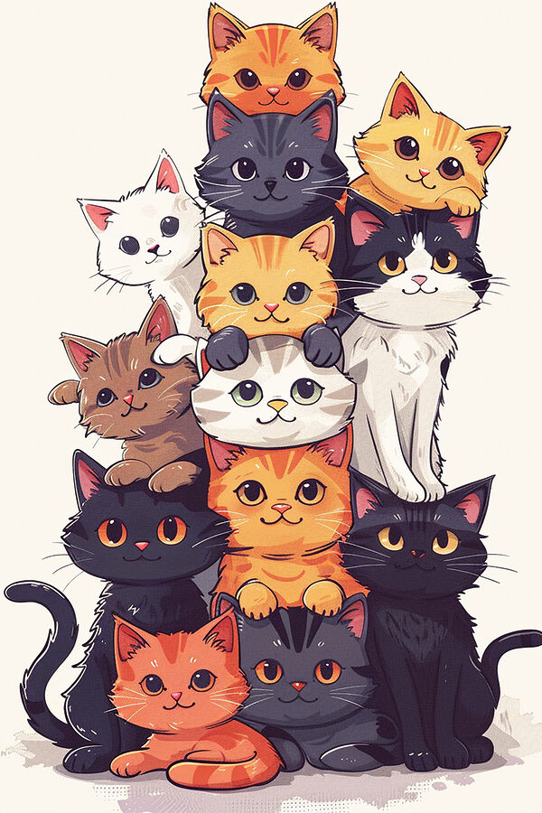 Gruppe von aufeinander gestapelten Katzen Gruppe von aufeinander gestapelten Katzen