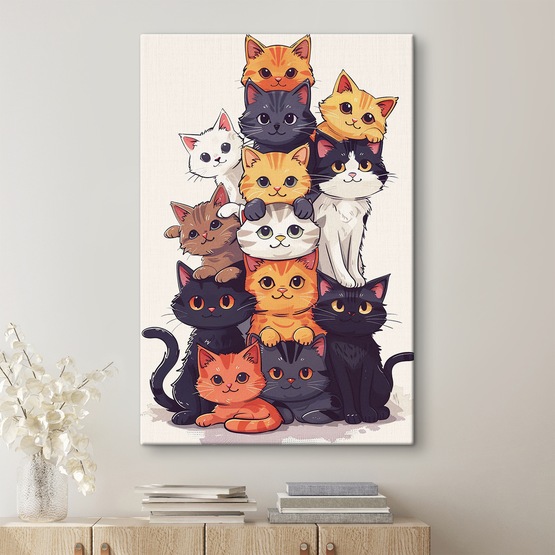 Group of cats stacked together