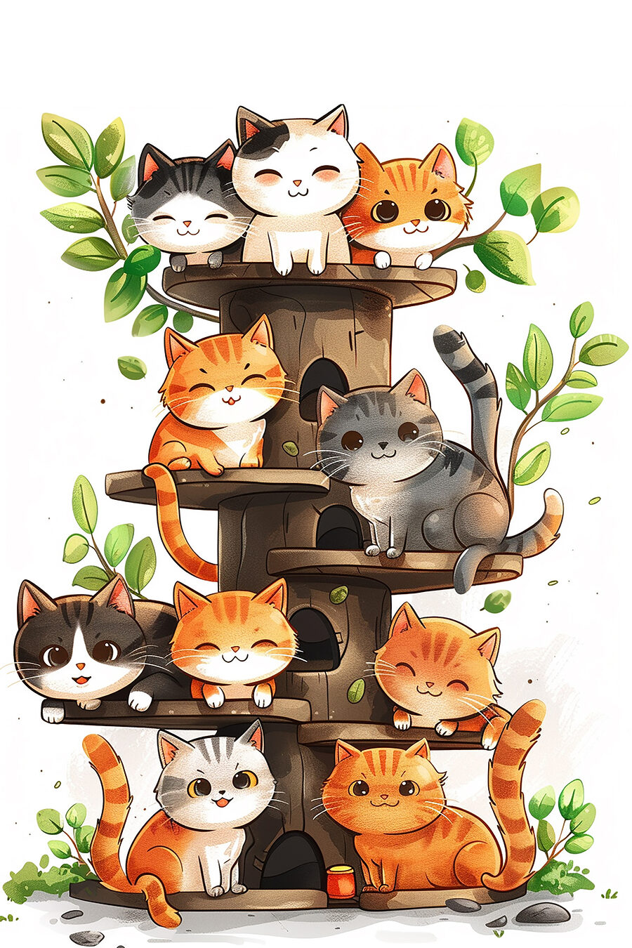 Gruppe von Katzen auf einem Baum