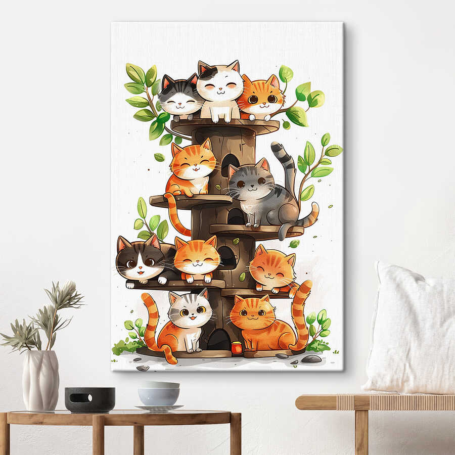 Gruppe von Katzen auf einem Baum