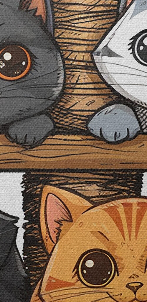 Group of cats on a wooden structure