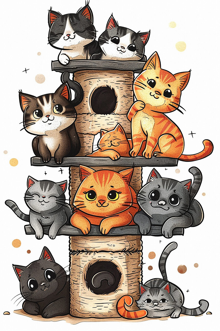 Gruppe von Katzen auf einem Turm Gruppe von Katzen auf einem Turm