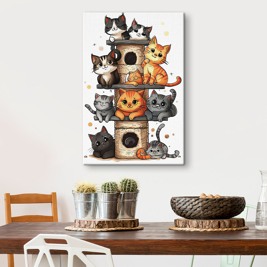 Gruppe von Katzen auf einem Turm Gruppe von Katzen auf einem Turm