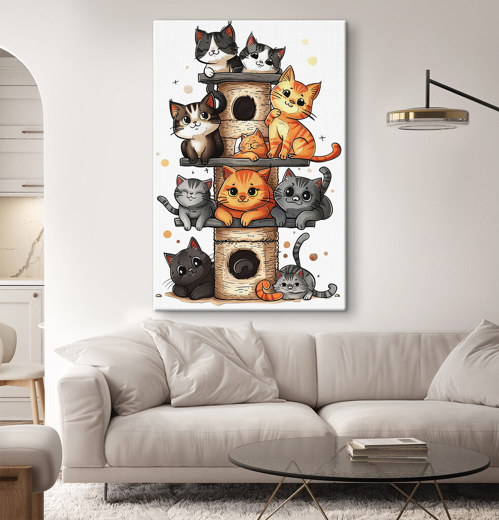 Group of cats on a tower