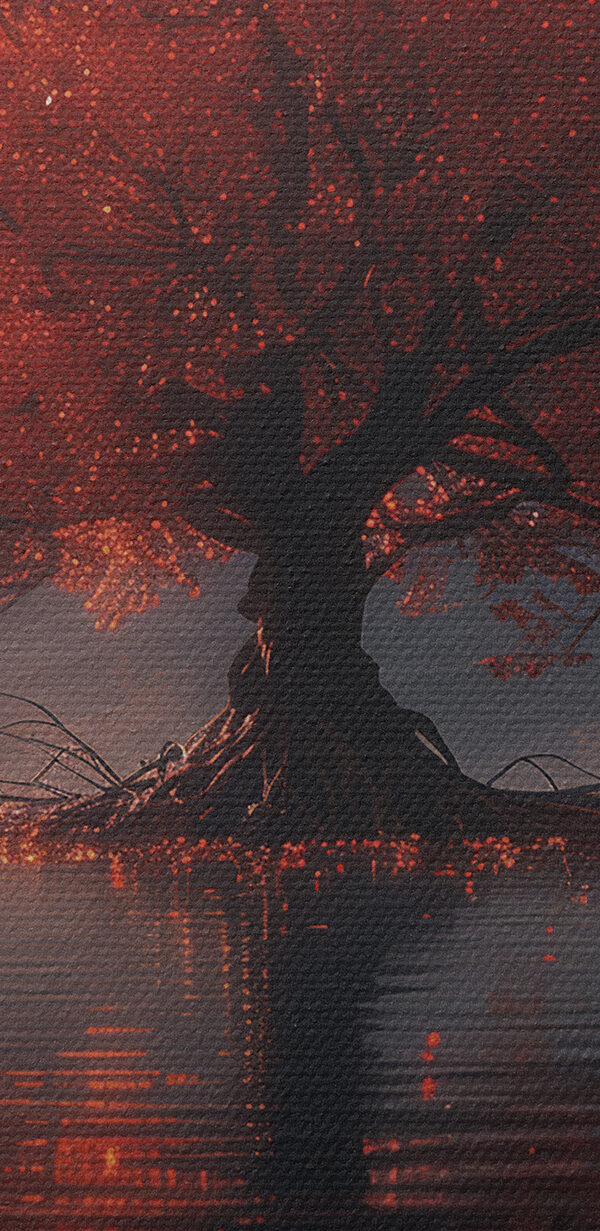 Baum mit orangefarbenen Blättern in einem See Baum mit orangefarbenen Blättern in einem See