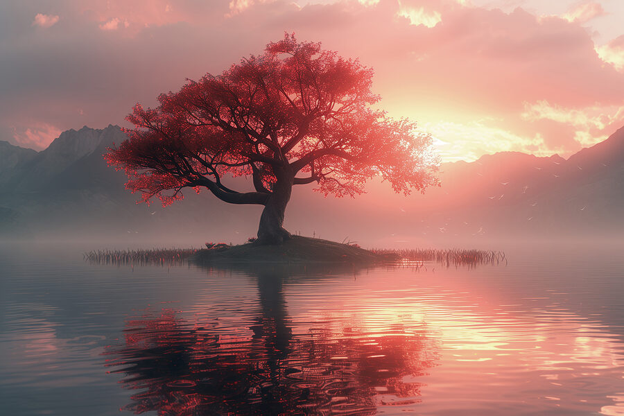 Baum auf einer kleinen Insel im Wasser