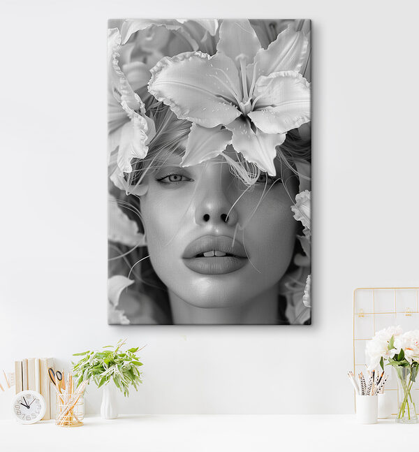 Frau mit Blumen auf dem Kopf Frau mit Blumen auf dem Kopf