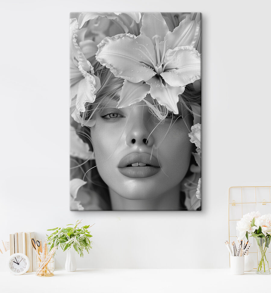 Frau mit Blumen auf dem Kopf