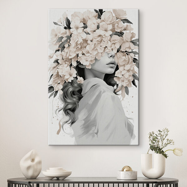Frau mit Blumen auf dem Kopf Frau mit Blumen auf dem Kopf