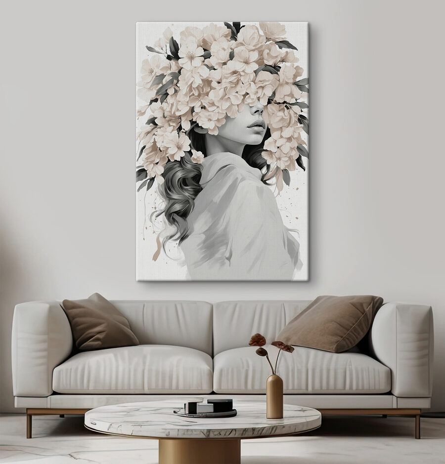 Frau mit Blumen auf dem Kopf